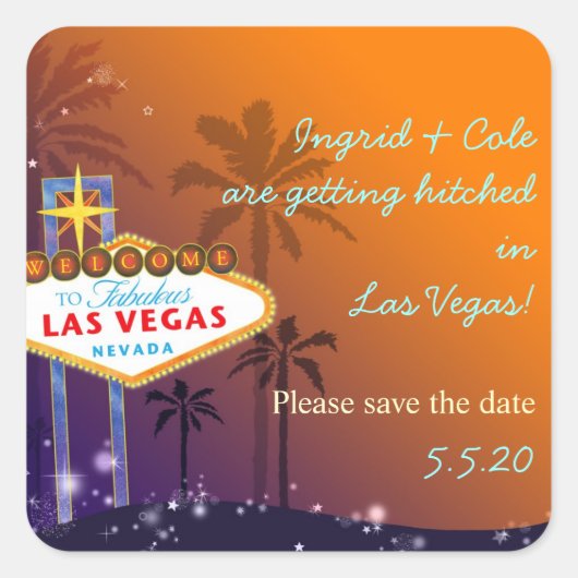 Sticker Carré Fun Las Vegas Mariage Enregistrer la date (Devant)