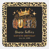 Sticker Carré Fun Leopard Birthday Queen Sixty Birthday (Devant)