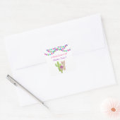 Sticker Carré Fun Llama entier rose violet Cactus enfant anniver (Enveloppe)