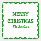 Sticker Carré Fun Moderne Vague Bordure Verte Noël fête (Devant)