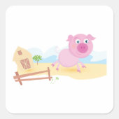 Sticker Carré Fun Pig sur ferme avec grange et clôture (Devant)