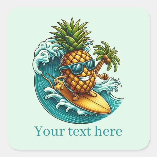 Sticker Carré Fun Pineapple beach surf ajouter du texte (Devant)