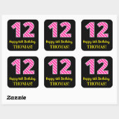 Sticker Carré Fun Pink Stripes "12" : Joyeux 12ème anniversaire  (Feuille)
