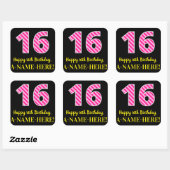 Sticker Carré Fun Pink Stripes "16" : Joyeux 16ème anniversaire  (Feuille)