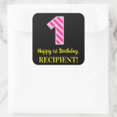 Sticker Carré Fun Pink Stripes "1" : Joyeux 1er Anniversaire + N (Sac)