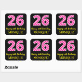 Sticker Carré Fun Pink Stripes "26" : Joyeux 26ème anniversaire (Feuille)