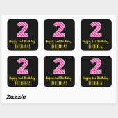 Sticker Carré Fun Pink Stripes "2" : Joyeux 2e anniversaire + No (Feuille)