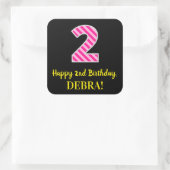 Sticker Carré Fun Pink Stripes "2" : Joyeux 2e anniversaire + No (Sac)