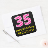 Sticker Carré Fun Pink Stripes “35”: Happy 35th Birthday + Name (Enveloppe)