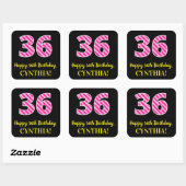 Sticker Carré Fun Pink Stripes “36”: Happy 36th Birthday + Name (Feuille)