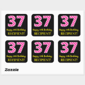 Sticker Carré Fun Pink Stripes “37”: Happy 37th Birthday + Name (Feuille)
