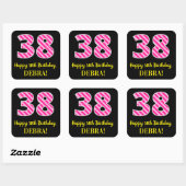 Sticker Carré Fun Pink Stripes “38”: Happy 38th Birthday + Name (Feuille)