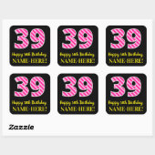 Sticker Carré Fun Pink Stripes “39”: Happy 39th Birthday + Name (Feuille)
