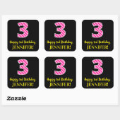 Sticker Carré Fun Pink Stripes "3" : Joyeux 3ème anniversaire +  (Feuille)