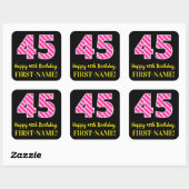 Sticker Carré Fun Pink Stripes “45”: Happy 45th Birthday + Name (Feuille)