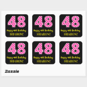 Sticker Carré Fun Pink Stripes “48”: Happy 48th Birthday + Name (Feuille)