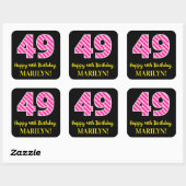Sticker Carré Fun Pink Stripes “49”: Happy 49th Birthday + Name (Feuille)