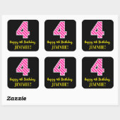 Sticker Carré Fun Pink Stripes "4" : Joyeux 4ème anniversaire + (Feuille)