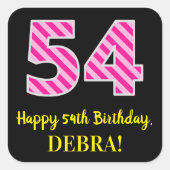 Sticker Carré Fun Pink Stripes “54”: Happy 54th Birthday + Name (Devant)
