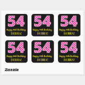 Sticker Carré Fun Pink Stripes “54”: Happy 54th Birthday + Name (Feuille)