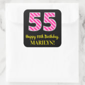 Sticker Carré Fun Pink Stripes “55”: Happy 55th Birthday + Name (Sac)