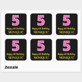 Sticker Carré Fun Pink Stripes "5" : Joyeux 5ème anniversaire +  (Feuille)