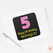 Sticker Carré Fun Pink Stripes "5" : Joyeux 5ème anniversaire +  (Enveloppe)