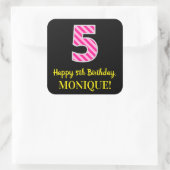 Sticker Carré Fun Pink Stripes "5" : Joyeux 5ème anniversaire +  (Sac)