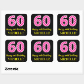 Sticker Carré Fun Pink Stripes "60" : Joyeux 60ème anniversaire  (Feuille)