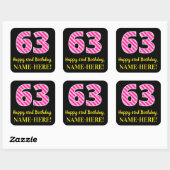 Sticker Carré Fun Pink Stripes "63" : Joyeux 63ème anniversaire (Feuille)