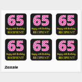 Sticker Carré Fun Pink Stripes "65" : Joyeux 65ème anniversaire  (Feuille)
