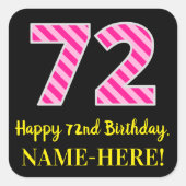 Sticker Carré Fun Pink Stripes "72" : Joyeux 72e anniversaire +  (Devant)