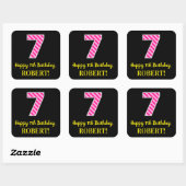 Sticker Carré Fun Pink Stripes "7" : Joyeux 7ème anniversaire +  (Feuille)