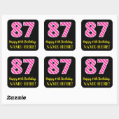 Sticker Carré Fun Pink Stripes "87" : Joyeux 87ème anniversaire  (Feuille)