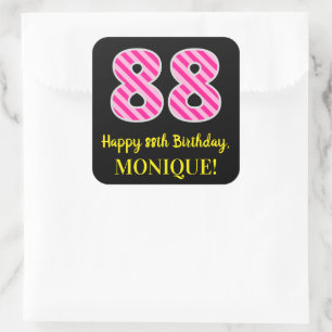 Sticker Carré Fun Pink Stripes "88" : Joyeux 88ème anniversaire