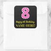 Sticker Carré Fun Pink Stripes "8" : Joyeux 8ème anniversaire +  (Sac)