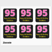 Sticker Carré Fun Pink Stripes "95" : Joyeux 95ème anniversaire  (Feuille)
