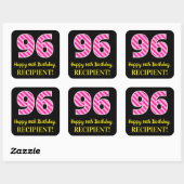 Sticker Carré Fun Pink Stripes "96" : Joyeux 96ème anniversaire (Feuille)