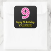 Sticker Carré Fun Pink Stripes "9" : Joyeux 9e anniversaire + No (Sac)