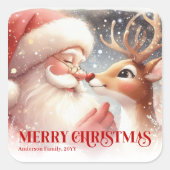 Sticker Carré Fun Santa Rudolph Personalized Christmas Kids (Devant)