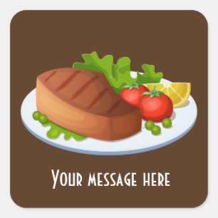 Sticker Carré Fun Steak dîner ajouter le nom du message autocoll