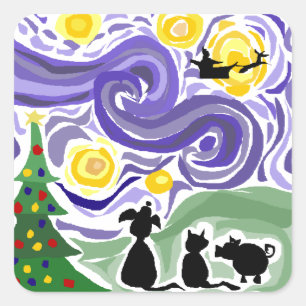 Sticker Carré Fun Stress Night Style Art de Noël