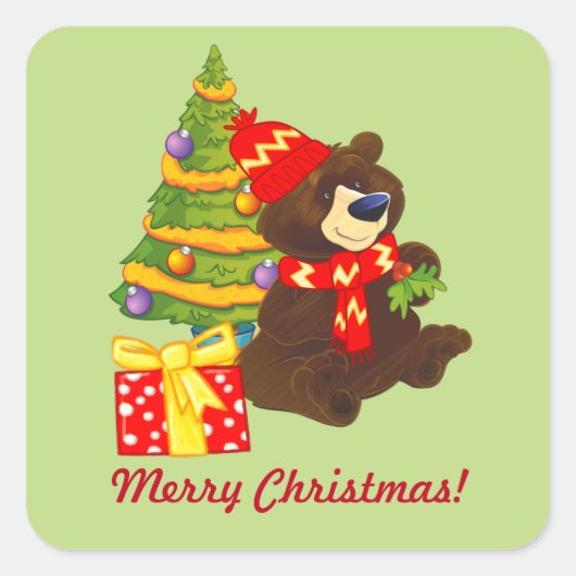 Sticker Carré Fun Teddy Bear Custom Christmas (Devant)