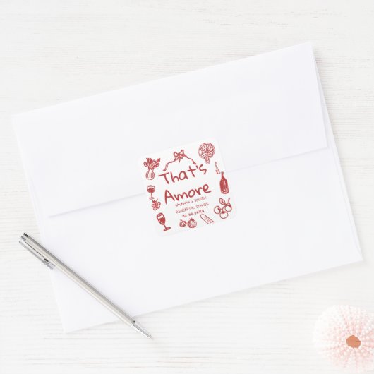Sticker Carré Fun Wedding ,Whimsical Font & Italian Vibes (Enveloppe)