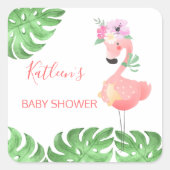 Sticker Carré Funky mignon baby shower flamingo rose (Devant)