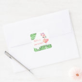 Sticker Carré Funky mignon baby shower flamingo rose (Enveloppe)