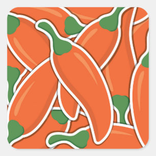 Sticker Carré Funky orange chilli peppers