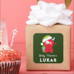 Sticker Carré Funky Red Christmas Monster Enfants Vacances<br><div class="desc">Regardez le visage de votre enfant illuminer ce Noël quand vous leur donnez un cadeau attaché avec ce sticker Monster de Noël doux et drôle. Cet autocollant de Noël pour les cadeaux d'enfants présente un arrière - plan festif vert foncé avec un adorable monstre rouge de Noël qui a une...</div>
