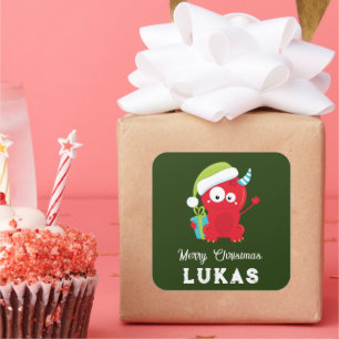 Sticker Carré Funky Red Christmas Monster Enfants Vacances