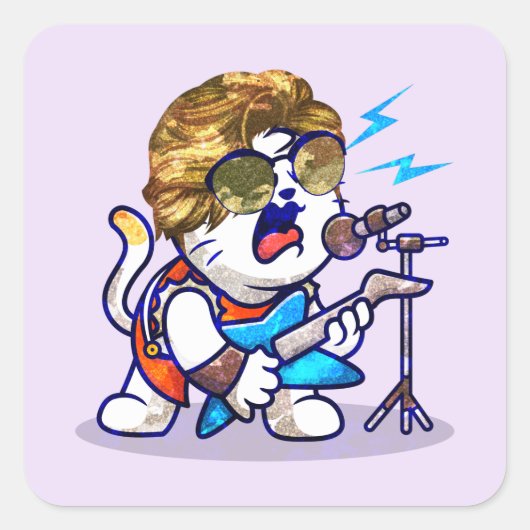 Sticker Carré Funky Rockstar Cat - Musique Cool Lover Kitty (Devant)